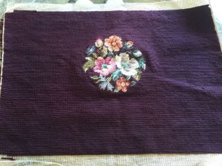 Antique Vintage Wool Needlepoint Seat/chair/pillow Cover Aubergine Floral Garden