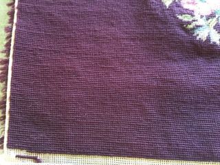 Antique vintage wool needlepoint seat/chair/pillow cover aubergine floral garden 3