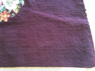 Antique vintage wool needlepoint seat/chair/pillow cover aubergine floral garden 4