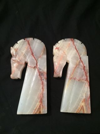 Vintage Onyx Marbled (set Of 2) Horse Bookends -