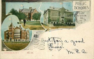 Private Mailing Card 3 Public Schools In East St.  Louis,  Illinois - In 1905