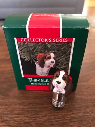 Vintage Hallmark Thimble Puppy Basset Hound Dog Christmas Ornament 1989 12