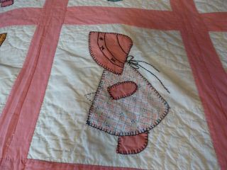 Vintage 40 ' s/50 ' s Sunbonnet Sue Applique handmade hand stitched quilt 65 x 83 4