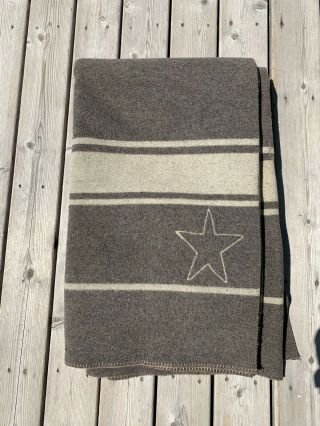 Early Vtg Camp Trade Blanket Striped With Star Motif All Wool 63x96 Large