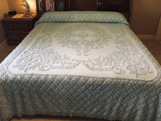 Lamont Home Blue Cotton Chenille Bedspread Queen/king 102”x 120”,  Fringe