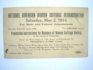 Suffrage Votes For Women Demonstration Postcard 1914 Pennsylvania
