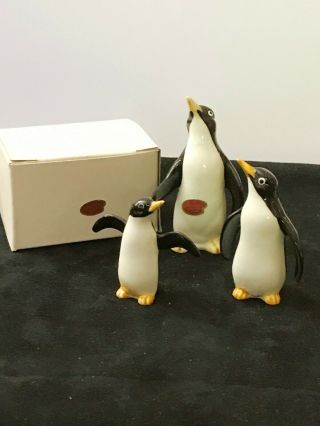 Vintage Set Of 3 Bone China Shiken Penguins W/original Label