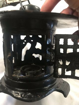 Vtg Cast Iron Japanese Pagoda Hanging Footed Garden Patio Lantern Candle Holder 3