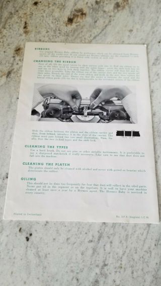 Vintage 60 ' s Hermes Baby Portable Typewriter w/manuals & case key 6