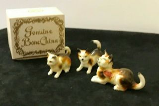 Vintage Set Of 3 Bone China Shiken Kitty Cats W/original Label
