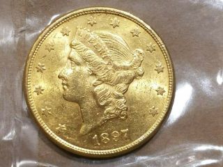 1897 S $20 Liberty Head Gold Double Eagle Coin About Uncirculated AU / MS 11