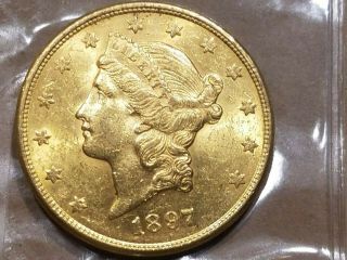 1897 S $20 Liberty Head Gold Double Eagle Coin About Uncirculated AU / MS 3