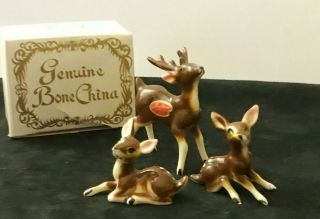 Vintage Set Of 3 Bone China Shiken Deer W/original Label