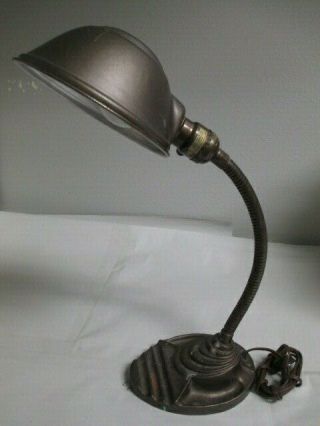 Vintage Eagle Gooseneck Desk Lamp Cast Iron Base - Rare Eagle Cast In Base