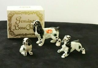 Vintage Set Of 3 Bone China Shiken Dogs W/original Label