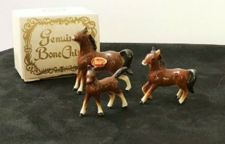 Vintage Set Of 3 Bone China Shiken Horses W/original Label