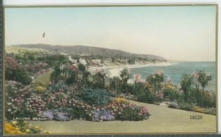 C1940s Laguna Beach,  Ca,  Hand - Colored Photo Unposted Postcard