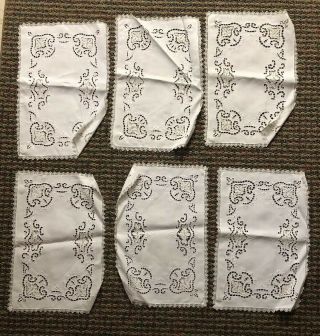 Set Of 6 Antique Needle Lace Place Mats Italian Embroidered Linen Vintage