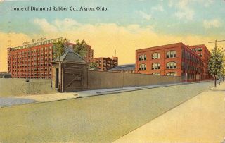 Akron Ohio 1913 Postcard Home Of Diamond Rubber Co Factory Entrance