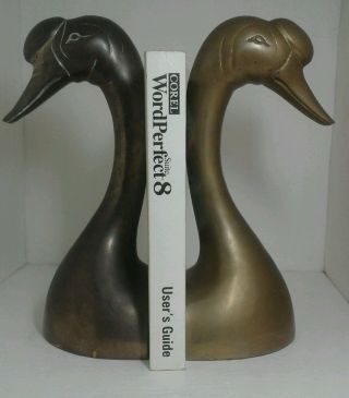 Vintage 10 1/2 " Tall Brass Canadian/chinese Goose Head Bookends Rare Style