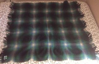 Vtg Connemara Rug Wool Throw Blanket Green Shadow Plaid 57x51 Foxford Ireland