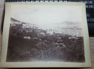 1880s Hong Kong Panorama W/ Peak Tramway Albumen Photo China Hongkong