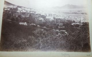 1880s HONG KONG Panorama w/ Peak tramway Albumen PHOTO CHINA Hongkong 2