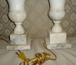 Matching Pair Vintage White Alabaster Neoclassical Style Table Lamps 18 