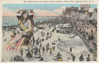 Boardwalk And Beach Below Million Dollar Pier Atlantic City Nj Miss America 1925