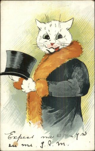 Louis Wain Cat Fantasy Fur Coat Top Hat Unsigned C1910 Postcard G19