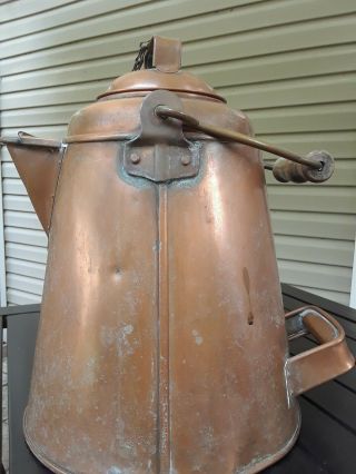 Large Antique Primitive Copper Coffee Pot Kettle With Lid Chuck Wagon Style