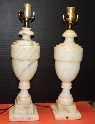Gorgeous Pr Italian Marble Table Lamps Urn Shape Alabaster Carved Neoclassical 4