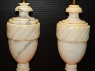 Gorgeous Pr Italian Marble Table Lamps Urn Shape Alabaster Carved Neoclassical 5