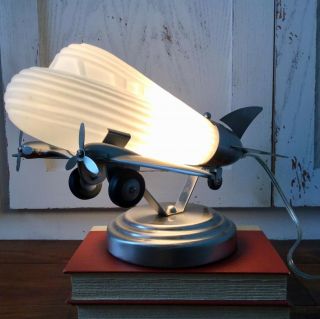 Retro Chrome Art Deco French Airplane Design Table Lamp -
