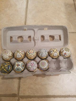 Set Of 10 Halcyon Days Enamels England Eggs Years 1983 - 1992