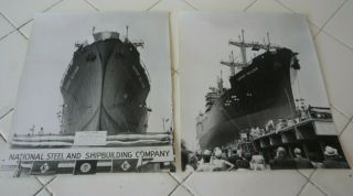 2 Vintage Historic B&w 8x10 Photographs Nassco Ship Launch San Diego California