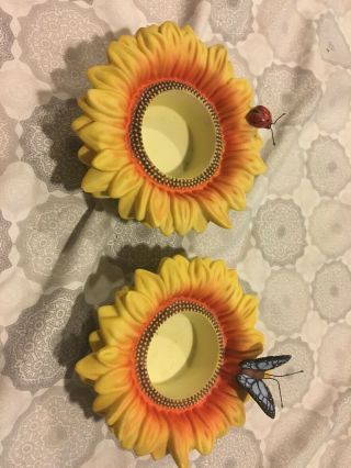 Party Lite Sunflower Tea Light Votive Candle Holders Butterfly & Lady Bug Set 2