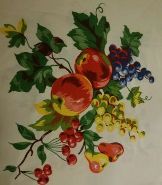 VINTAGE Tablecloth 1940 ' S Wilendur? Cherries Grapes Peaches Fruit 8