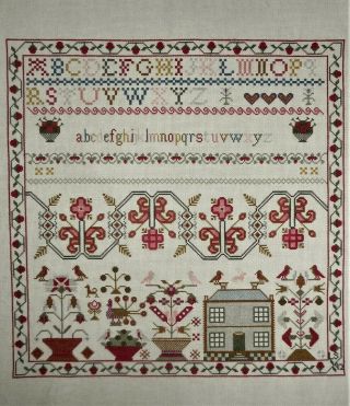 Gorgeous Bird Floral Alphabet House Finished Completed Cross Stitch Sampler