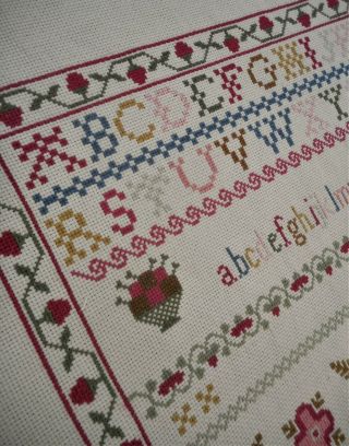 GORGEOUS Bird Floral Alphabet House Finished Completed Cross Stitch SAMPLER 2