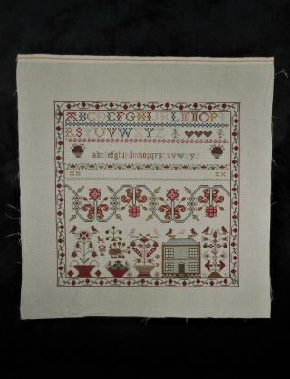 GORGEOUS Bird Floral Alphabet House Finished Completed Cross Stitch SAMPLER 5