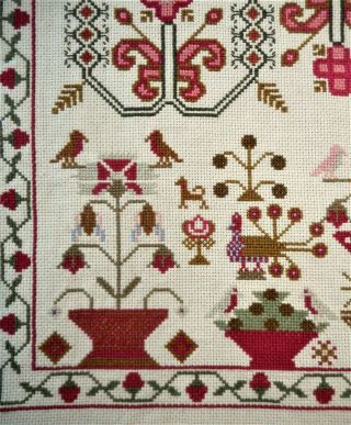 GORGEOUS Bird Floral Alphabet House Finished Completed Cross Stitch SAMPLER 7