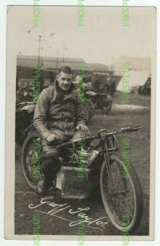 Postcard Geoff Taylor Douglas Motorcycle Huddersfield Speedway Real Photo C.  1930