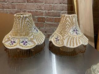 Vintage Lamp Shade Fabric Beaded Victorian Set Of 2 Pair