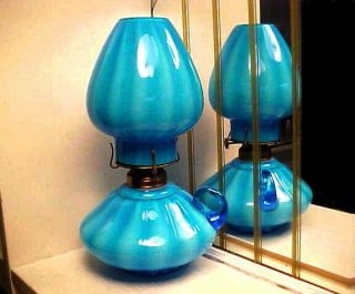 Stunning Art Deco Opal Blue Art Glass Kerosene Oil Lamp - P&a Mfg
