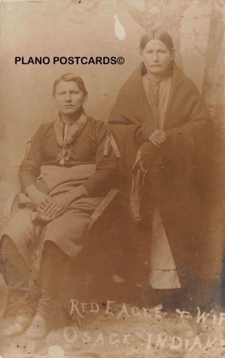 Pawhuska,  Oklahoma " Chief Red Eagle And Wife,  Osage Indians " Rppc Real Photo Pc