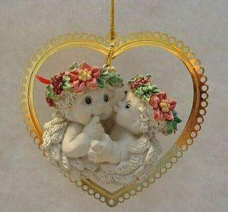 Dreamsicles Ornament,  Angel Figurine Floating In Gold Tone Heart Frame,  3 " Tall