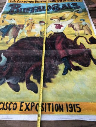 BUFFALO GALS Hand Painted Canvas Banner SAN FRANCISCO EXPSITION 1915 Wild West 10