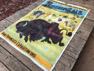 BUFFALO GALS Hand Painted Canvas Banner SAN FRANCISCO EXPSITION 1915 Wild West 2
