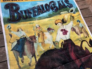 BUFFALO GALS Hand Painted Canvas Banner SAN FRANCISCO EXPSITION 1915 Wild West 5